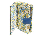 Dolce & Gabbana Blue Leather Continental Tile Print Zip Card Holder Purse Wallet