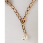 Dolce & Gabbana Gold Brass Faux Pearl Crystal Statement Luxury Jewelry Necklace with lobster clasp and faux pearl detail.