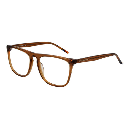 Scotch & Soda Brown Men Glasses Frame, acetate full-rim rectangle style, 55-17-145 size, demo lenses, no spring hinge.