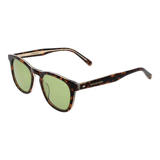 Scotch & Soda Brown Men Sunglass with round green lenses, metal frame, 100% UVA & UVB protection, includes branded case.