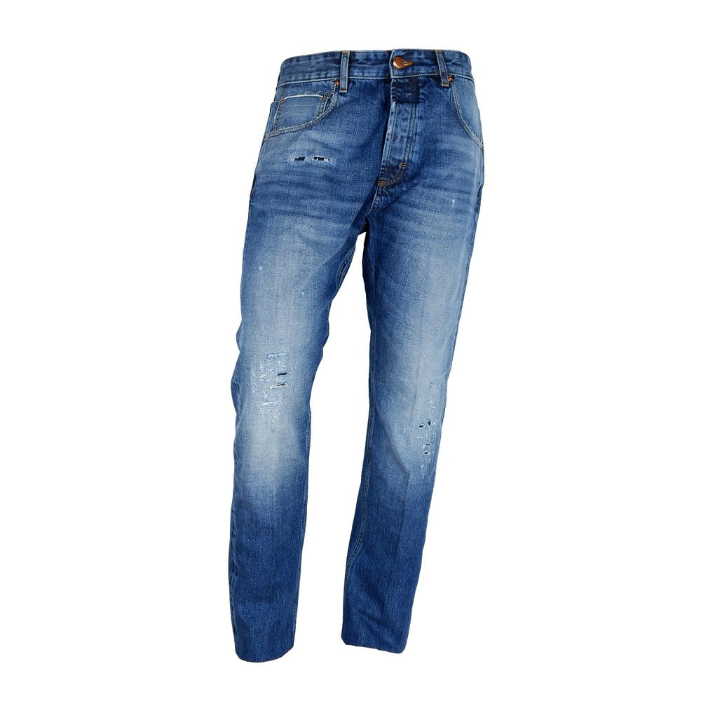 Don The Fuller Blue Cotton Men Jeans with faded medium blue wash and 5-pocket design.