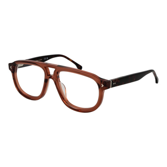 Lozza Brown Men Glasses Frame with full-rim cellulose acetate frame, aviator style and demo lenses. Size 55-18-145, brown color.