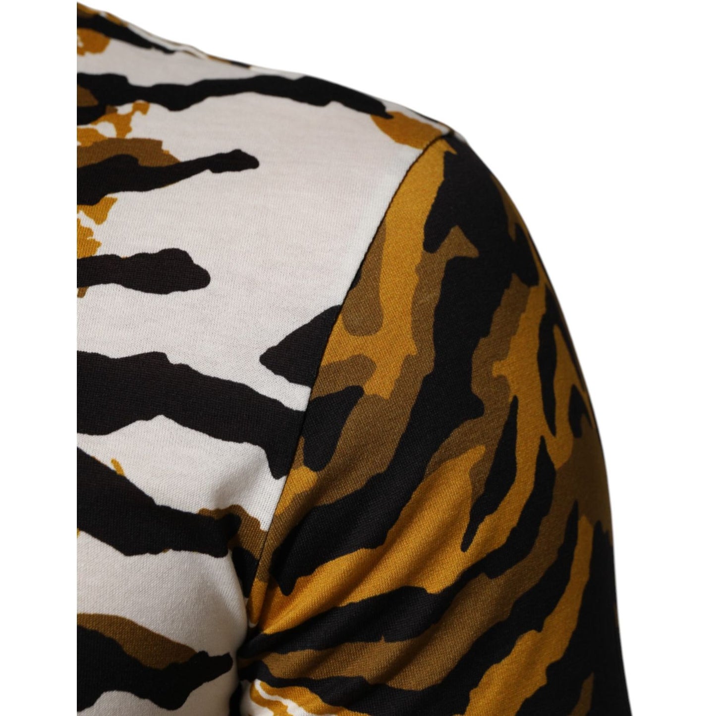 Close-up of Dolce & Gabbana Multicolor Leopard Palm Leaf Men Crew Neck T-shirt in vibrant colors.