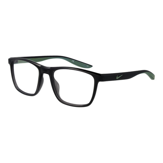 Nike Gray Unisex Glasses Frame with full-rim black square design, stainless steel material, and demo lenses.