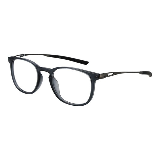 Nike Gray Unisex Glasses Frame with titanium full-rim design, size 49-20-145, no hinge spring, includes branded case.