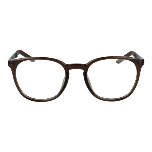 Nike Beige Unisex Glasses Frame in metal, full-rim design, round style, brown color, size 51-20-145, includes branded case.