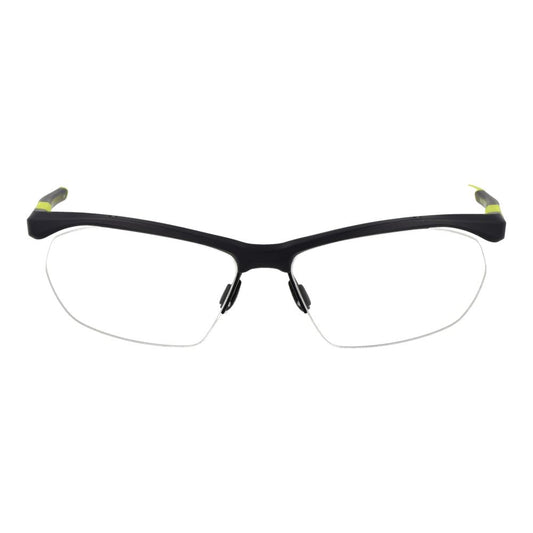 Nike Gray Men Glasses Frame in stainless steel with rectangle half-rim, demo lenses, grey color, size 58-15-145. Stylish eyewear for men.