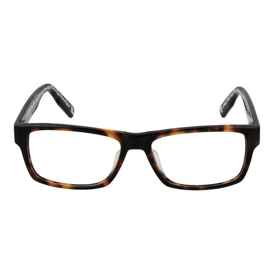 Fila Brown Men Glasses Frame in cellulose acetate, full-rim rectangular style, 52-15-145 size, with demo plastic lenses, spring hinge.