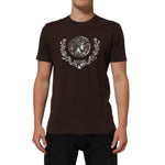 Dolce & Gabbana Brown Coin Laurel Print Men Crew Neck T-shirt featuring intricate regal design