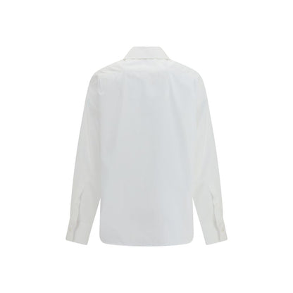 Alexander McQueen White Cotton Dress Shirt back view with embellished collar, long sleeves, elegant cut, and 100% cotton composition.