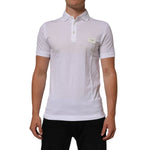 Dolce & Gabbana White Collared Short Sleeves Polo Men T-shirt made from cotton with button closure and logo detail, front view.