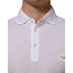 Dolce & Gabbana White Collared Short Sleeves Polo Men T-shirt with button closure, made from 100% cotton, showcasing logo detail.