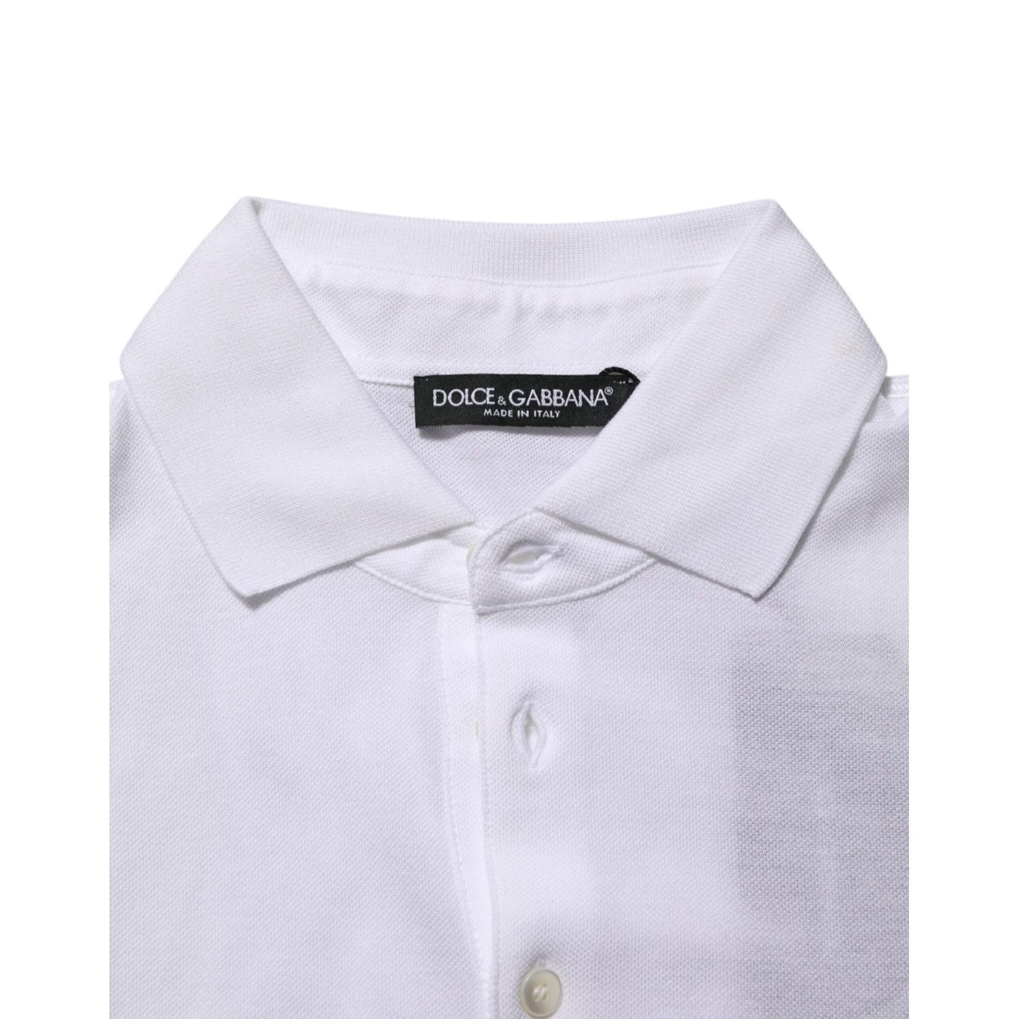 Dolce & Gabbana White Collared Short Sleeves Polo Men T-shirt with button closure and logo detail made from 100% cotton.