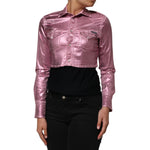 Dolce & Gabbana Pink Cotton Stretch Collared Cropped Jacket with structured collar and long sleeves, perfect for chic layering.