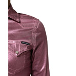 Dolce & Gabbana Pink Cotton Stretch Collared Cropped Jacket in shiny fabric close-up