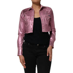 Dolce & Gabbana Pink Cotton Stretch Collared Cropped Jacket with long sleeves, stylish and versatile fashion piece for modern layering.