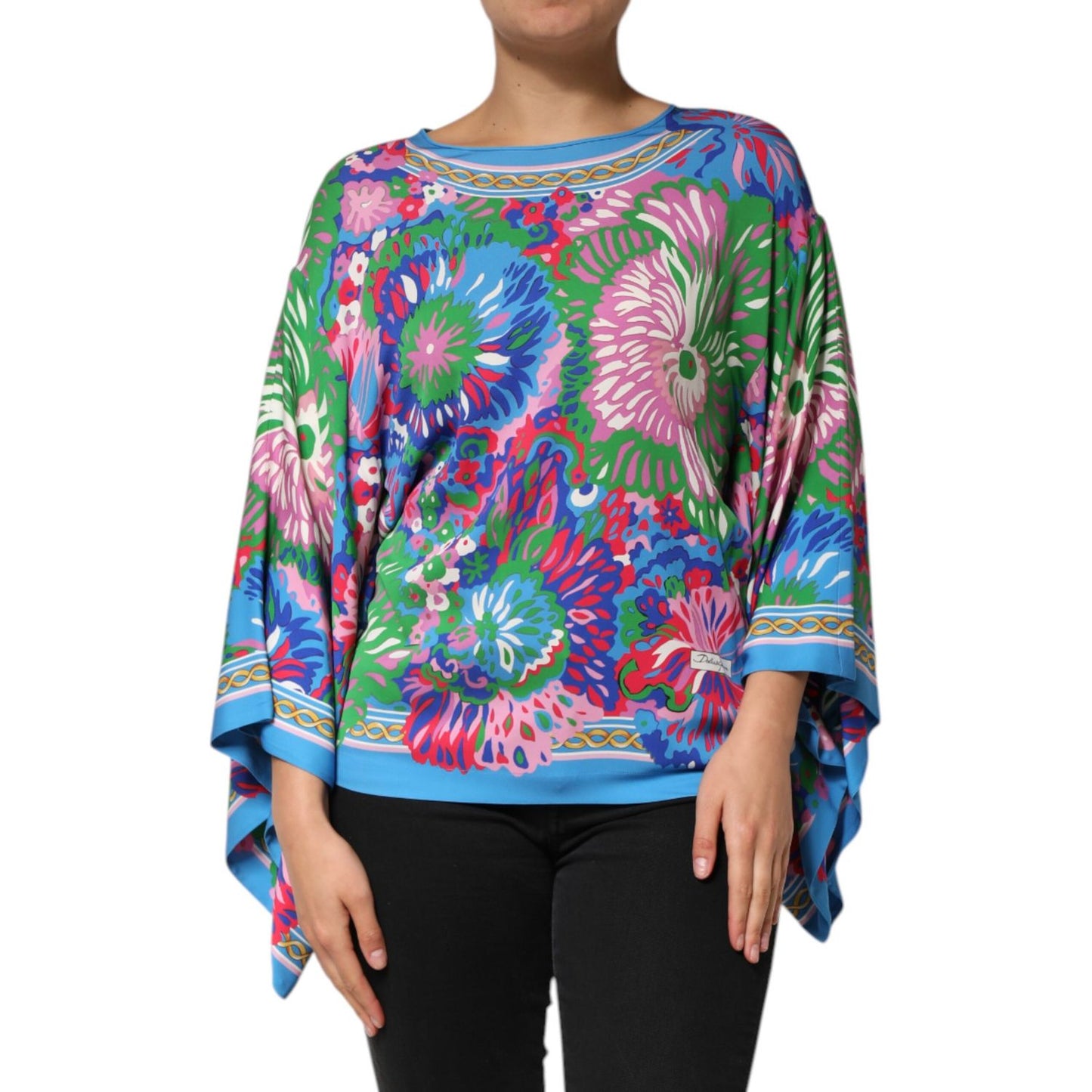 Dolce & Gabbana Multicolor Floral Printed Tunic Blouse Top with vibrant design, lightweight fabric, and relaxed silhouette.