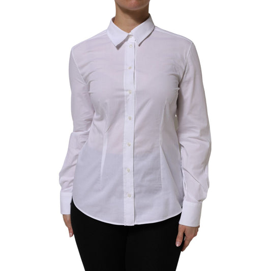 Dolce & Gabbana White Cotton Collared Dress Formal Shirt Top with long sleeves, perfect for elegant style and professional settings.
