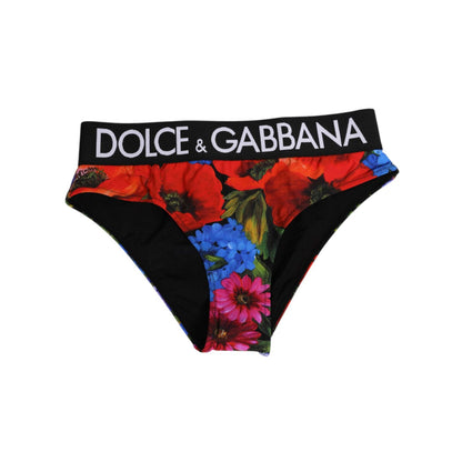 Dolce & Gabbana Black Floral Print High Waist Panty Underwear