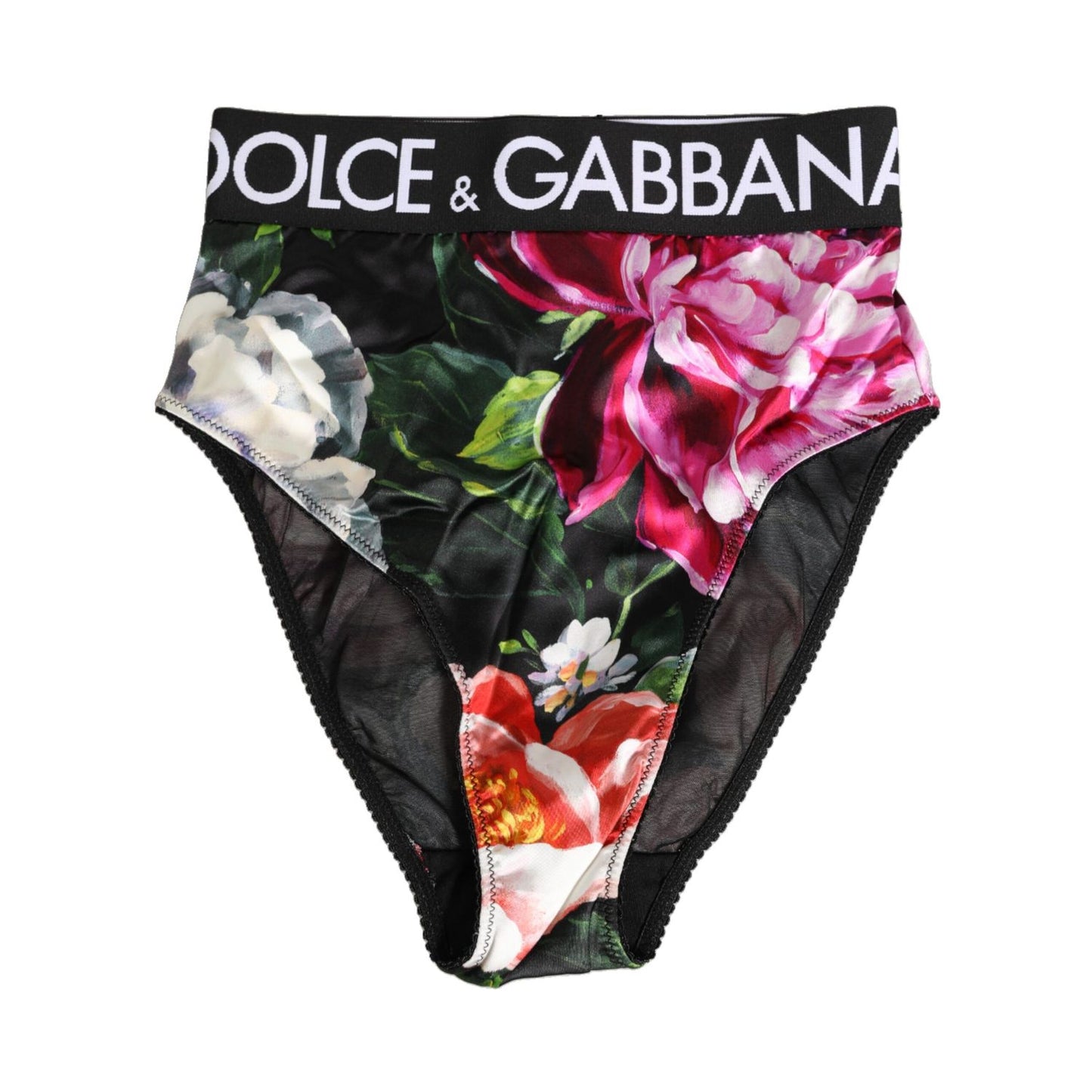 Dolce & Gabbana Black Floral Print High Waist Panty Underwear