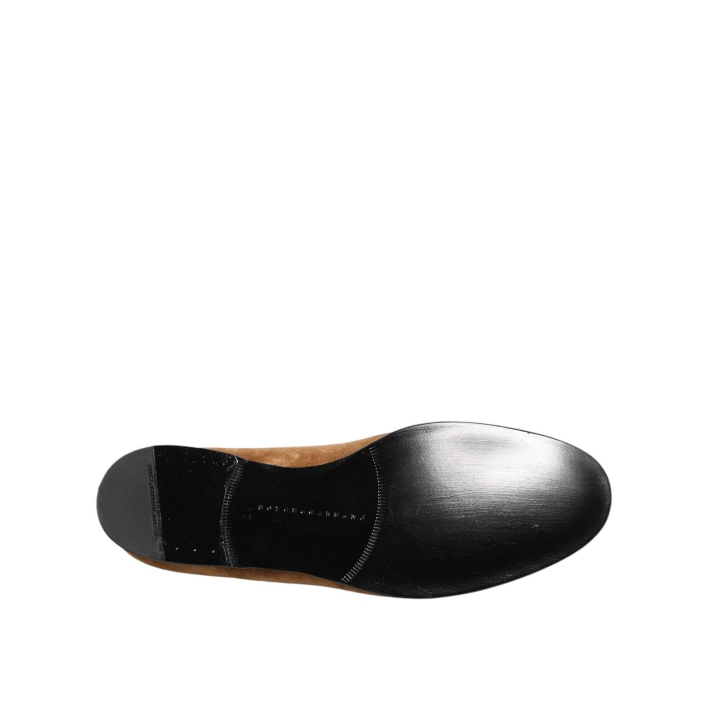 Sole view of Dolce & Gabbana Brown Suede Slip On Men Loafers Formal Shoes, showcasing elegant craftsmanship and luxury materials.