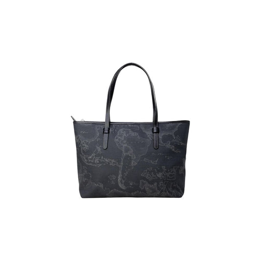Alviero Martini Prima Classe Black Polyester Handbag with iconic geographic pattern, large and stylish, model C D007 6426.