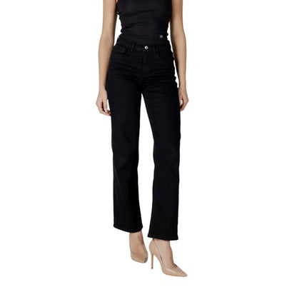 ICHI Black Cotton Relaxed Fit Jeans