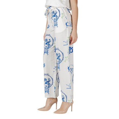ICHI White Viscose Casual Pants