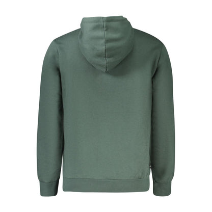 Back view of Timberland Green Cotton Men Sweater showcasing hoodie and design.