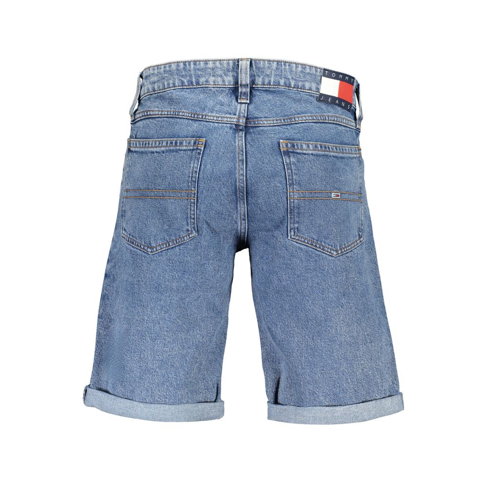 Tommy Hilfiger Blue Cotton Short with 5 pockets, washed effect, button and zip, organic cotton, and embroidered logo.