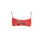 Karl Lagerfeld Red Elastane Swimwear bandeau with lined interior, removable padding, neck fastening, contrasting logo details.