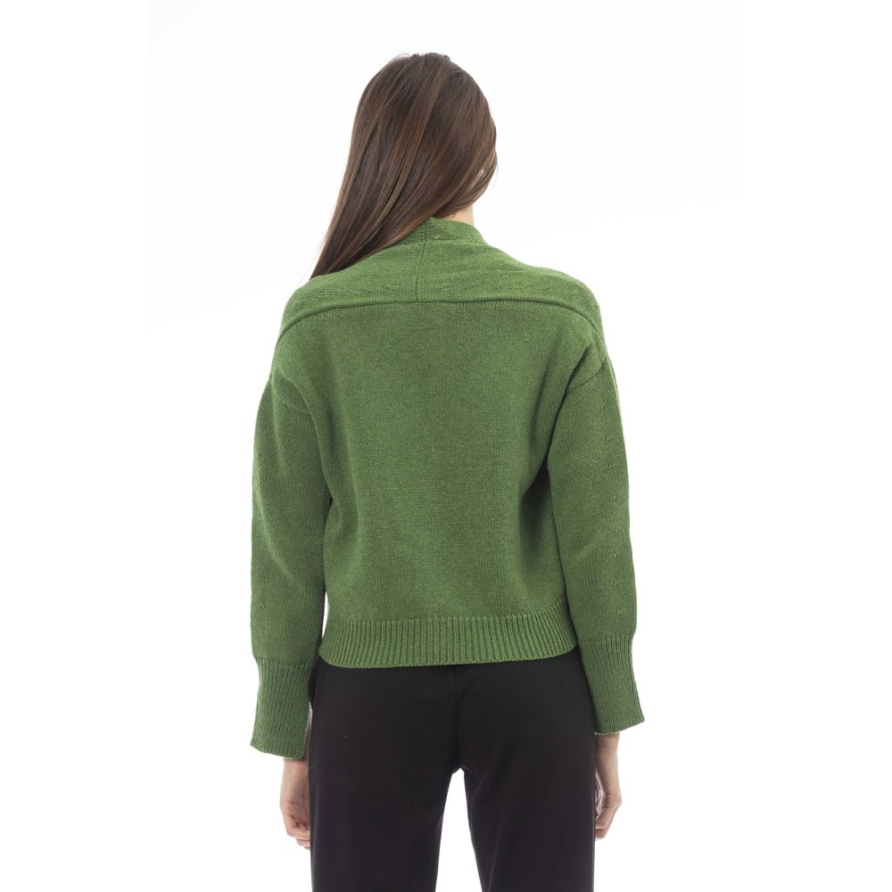 Alpha Studio Green Merino Wool Women Cardigan
