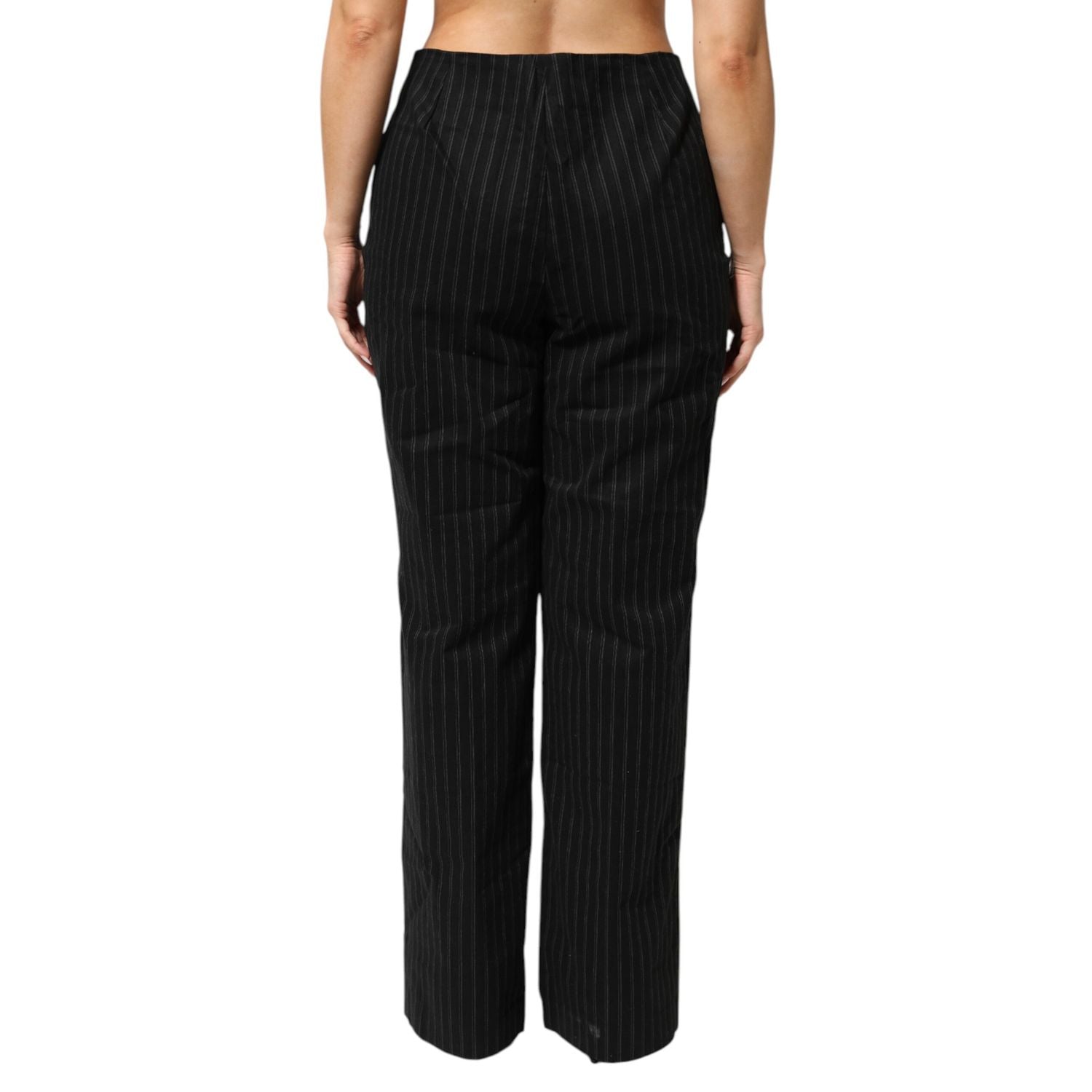 BENCIVENGA Black Wool Blend Pinstripe Straight Leg Pants