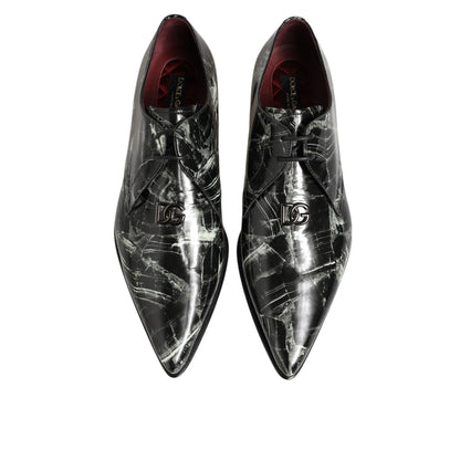 Dolce & Gabbana Marbled Pattern Dress Lace Up Derby Shoes in black leather with marbled design, top view