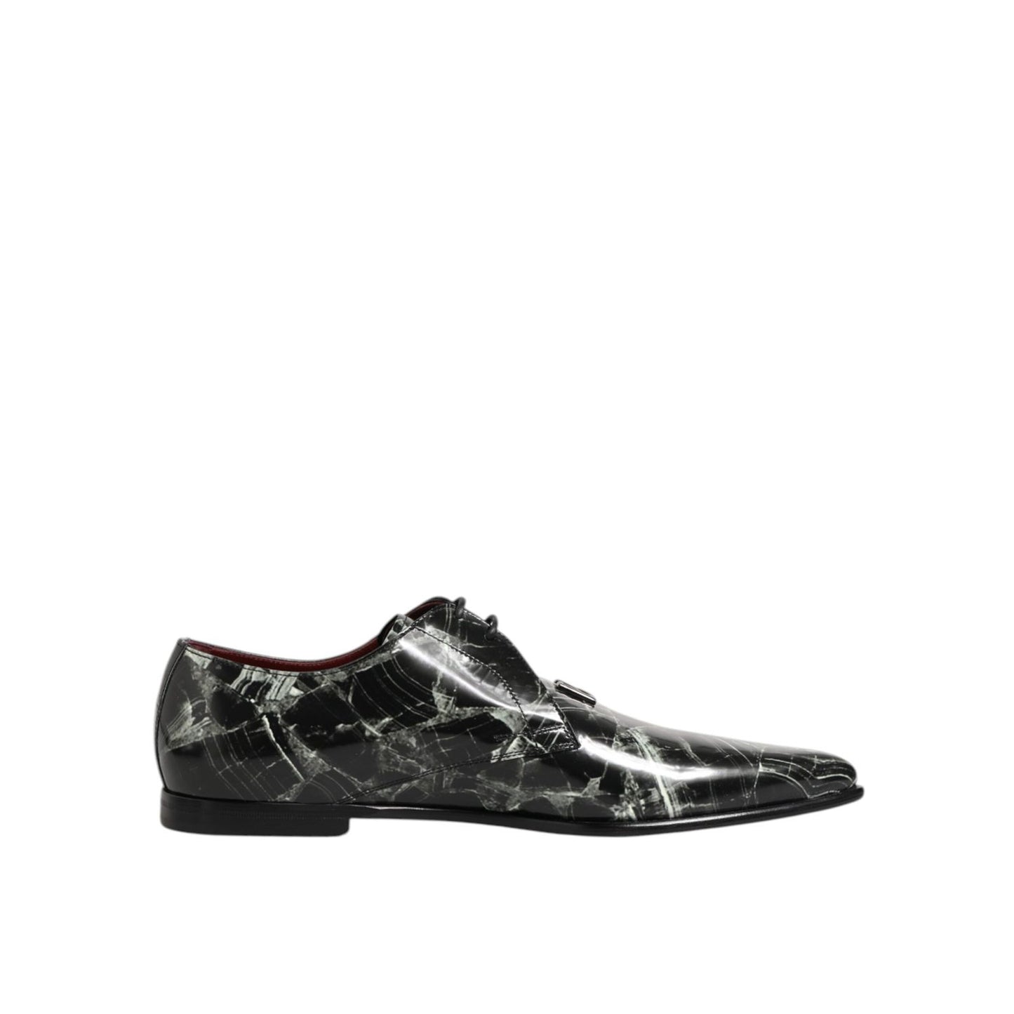 Dolce & Gabbana Marbled Pattern Dress Lace Up Derby Shoes showcasing a black marbled leather design, side view