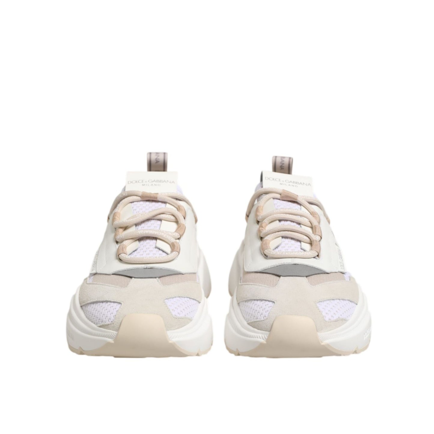 Dolce & Gabbana Multicolor Daymaster Low Top Sneakers Shoes with rubber sole and lace up closure, front view.