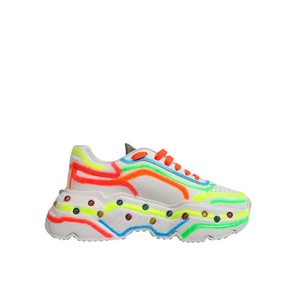 Dolce & Gabbana Multicolor Daymaster Low Top Sneakers Shoes with rubber sole and lace-up closure, showcasing vibrant design.
