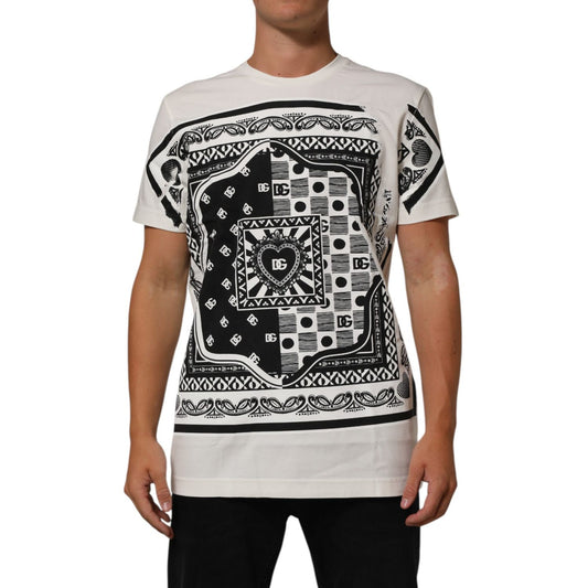 Dolce & Gabbana White Cotton Logo Bandana Print Men T-shirt Dolce & Gabbana