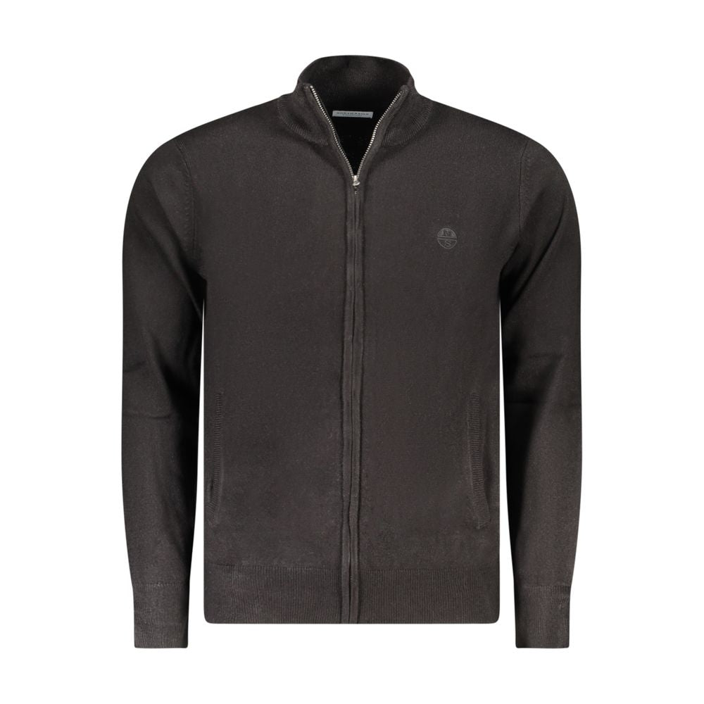 North Sails Black Nylon Sweater long-sleeved cardigan with zip, 2 pockets, and logo embroidery.