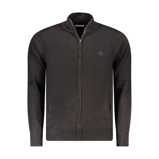North Sails Black Nylon Sweater long-sleeved cardigan with zip, 2 pockets, and logo embroidery.