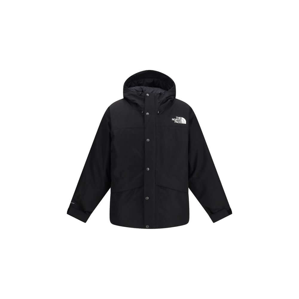 The North Face Black Polyester Coat with adjustable hood and front zip, designed for protection and comfort in harsh conditions.