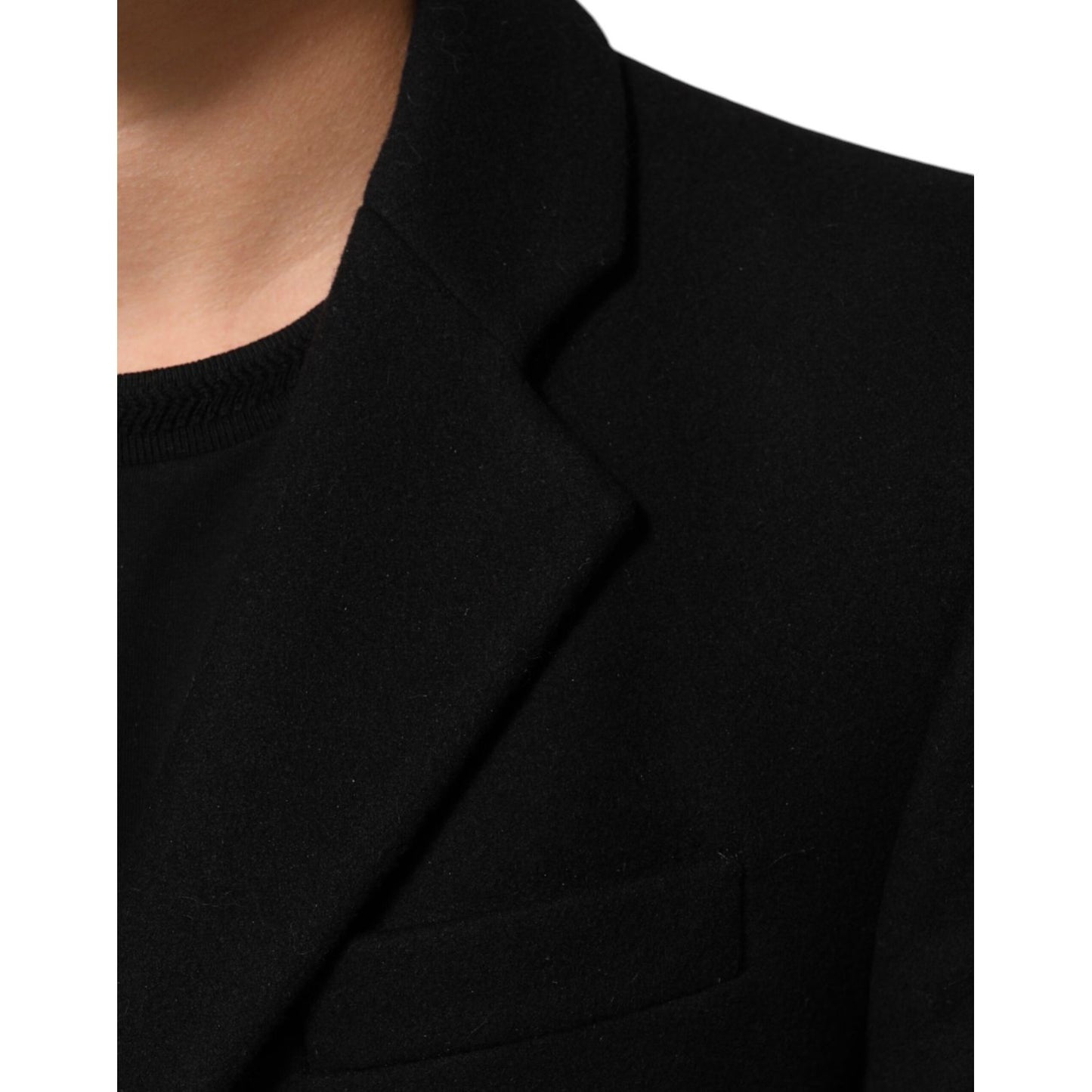 Dolce & Gabbana Black Wool Buttoned Men Trench Coat Jacket