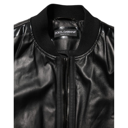 Dolce & Gabbana Black Leather Nylon FullZip Blouson Jacket