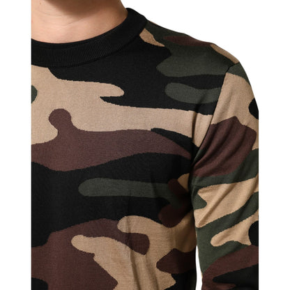 Dolce & Gabbana Multicolor Camouflage Crew Neck Men Pullover Sweater