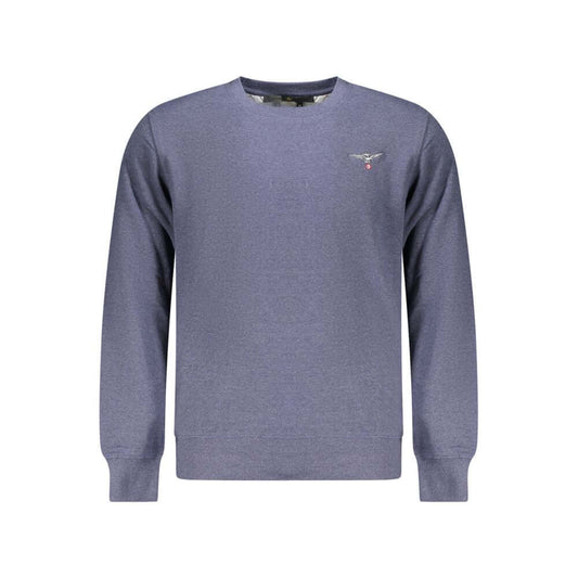 Accademia Militare Blue Cotton Men Sweater, eco-friendly crew-neck with embroidered logo, crafted from recycled materials for sustainable style.