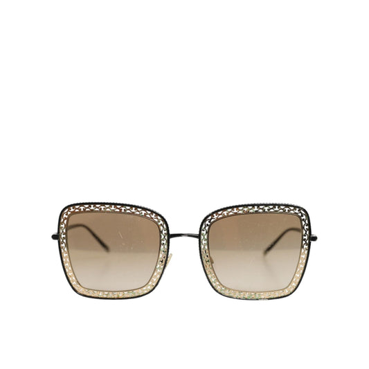Dolce & Gabbana DG2225 Black Gold Lace Frame Brown Gradient Sunglasses