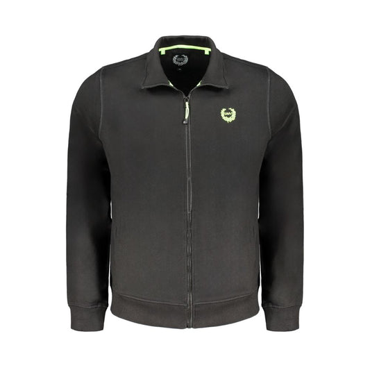 Gianmarco Venturi Black Cotton Sweatshirt with long sleeves, brushed texture, two pockets, zip, contrast embroidery, and logo