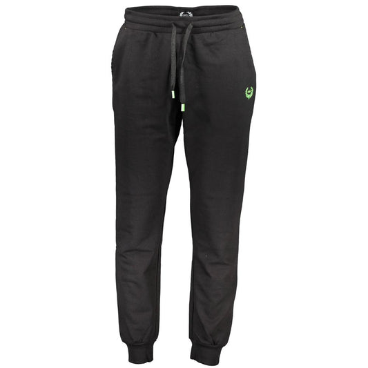 Gianmarco Venturi Black Cotton Pant, sports trousers with elastic waist, laces, brushed finish, 3 pockets, ankle cuff, logo embroidery