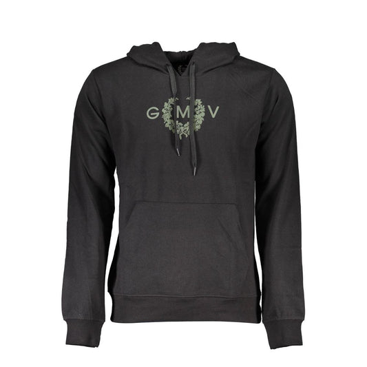 Gianmarco Venturi Black Cotton Sweatshirt with hood, central pocket, and logo design on chest.