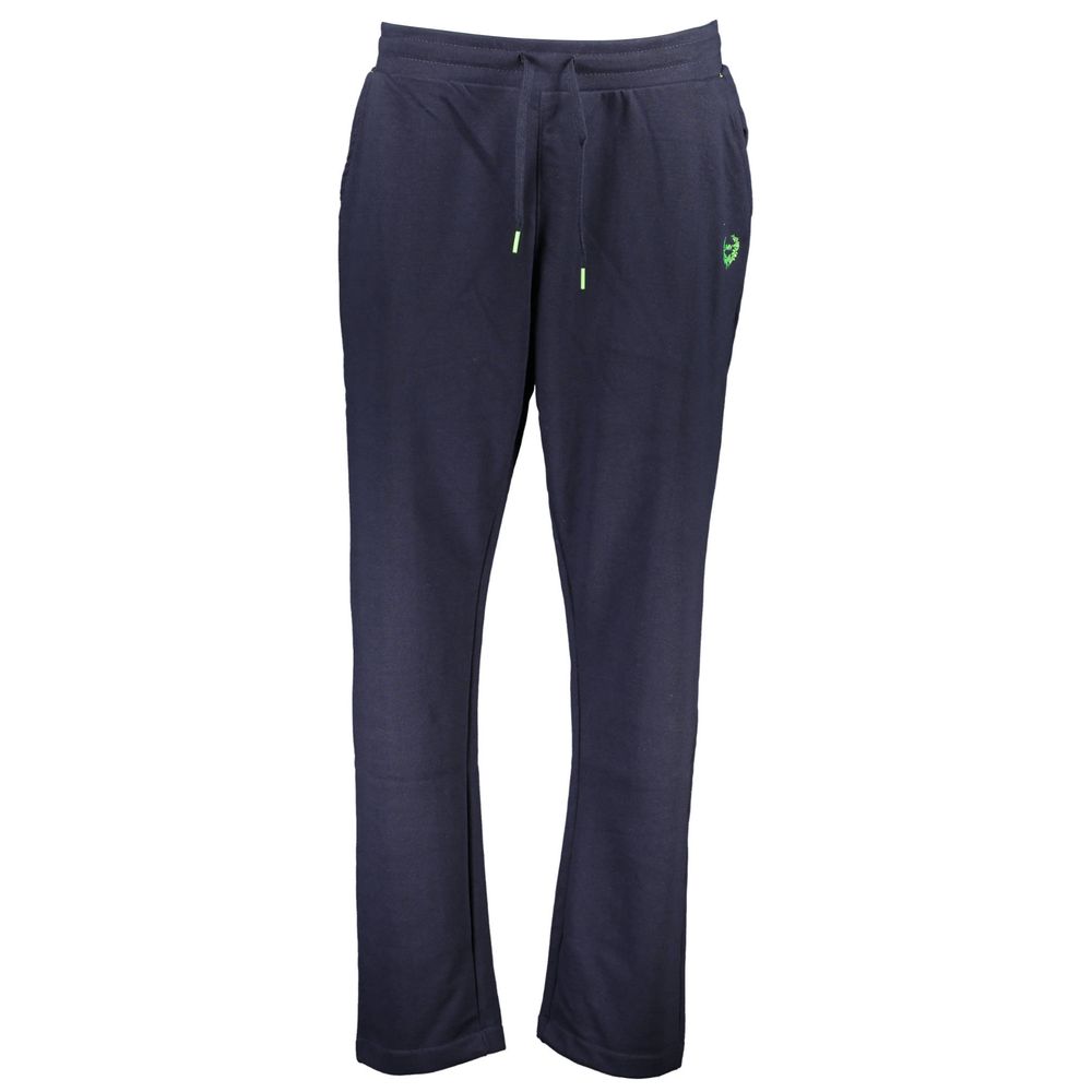 Gianmarco Venturi Blue Cotton Pant - Sports Trousers with Elastic Waist, Laces, 3 Pockets, Contrasting Details, and Logo Embroidery